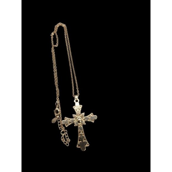 Sparkling Purple Rhinestone & Faux Opal Cross Pendant Necklace 19" Gold Plated - Picture 6 of 16